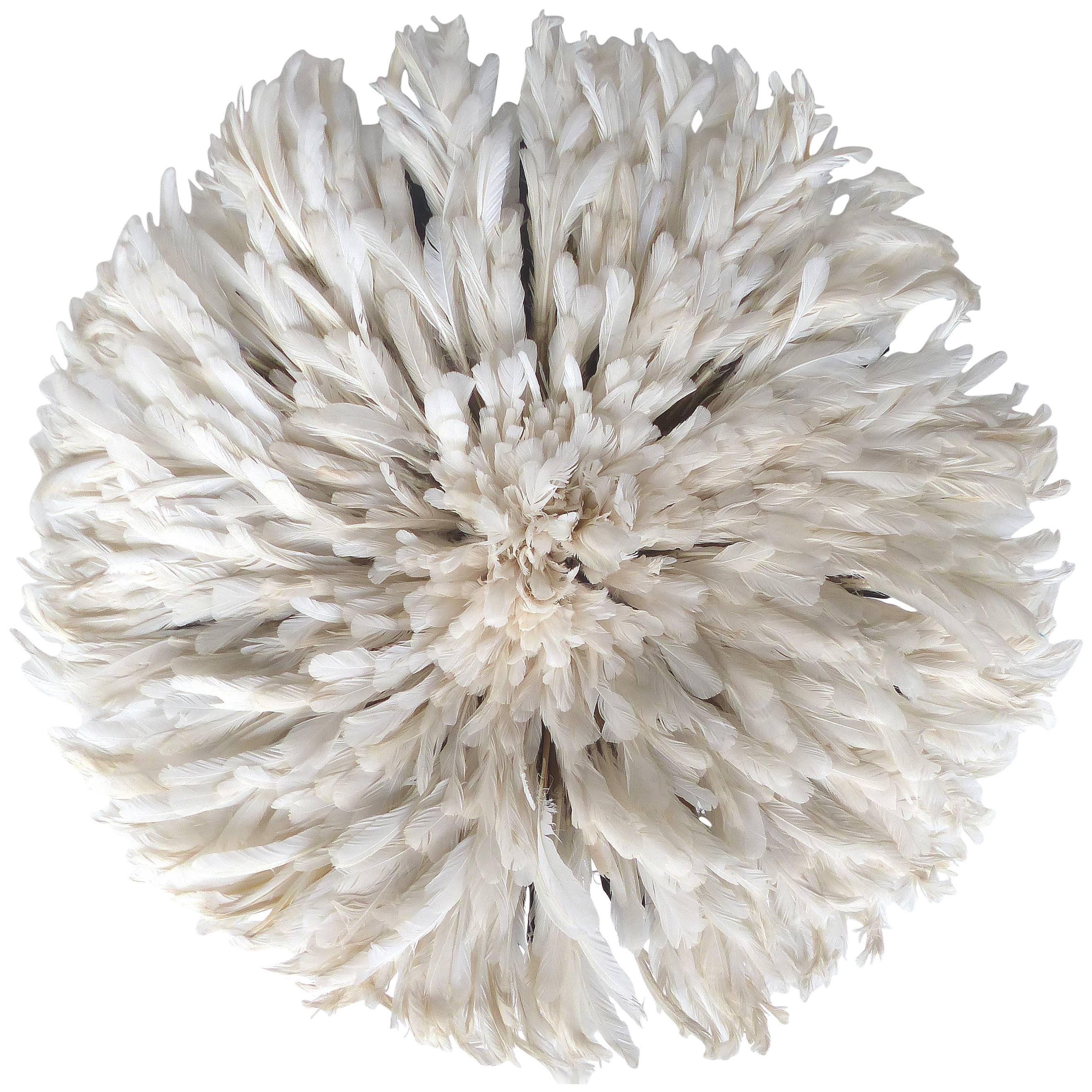 20th Century African Bamileke Tribe White Juju Feather Hat Hanging