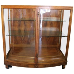 Antique Modern French Regency Vitrine or Display Case with Curved Glass and Walnut