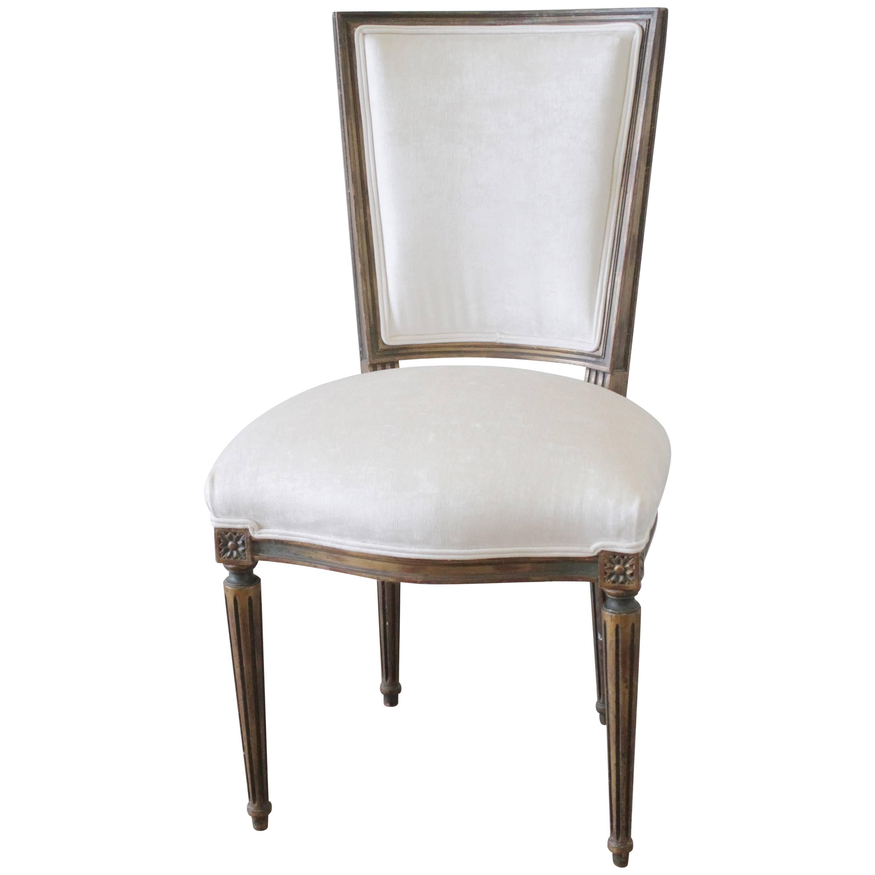 Antique Louis XVI French Desk Chair in White Velvet at 1stDibs