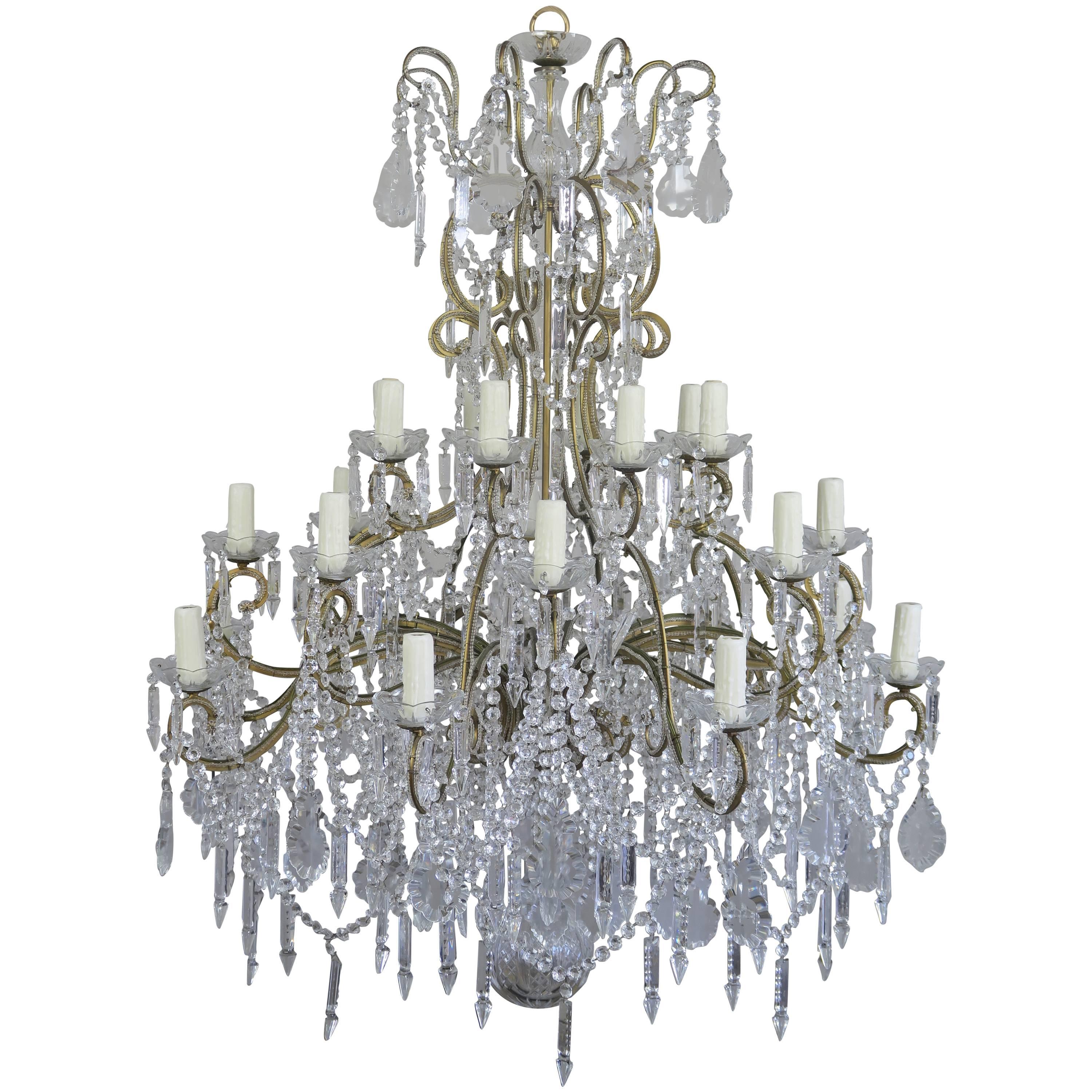 Monumental Italian Crystal Beaded Arm Chandelier For Sale