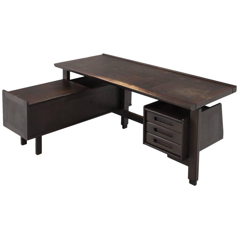 Guillerme and Chambron Executive Desk in Dark Stained Oak For Sale at
