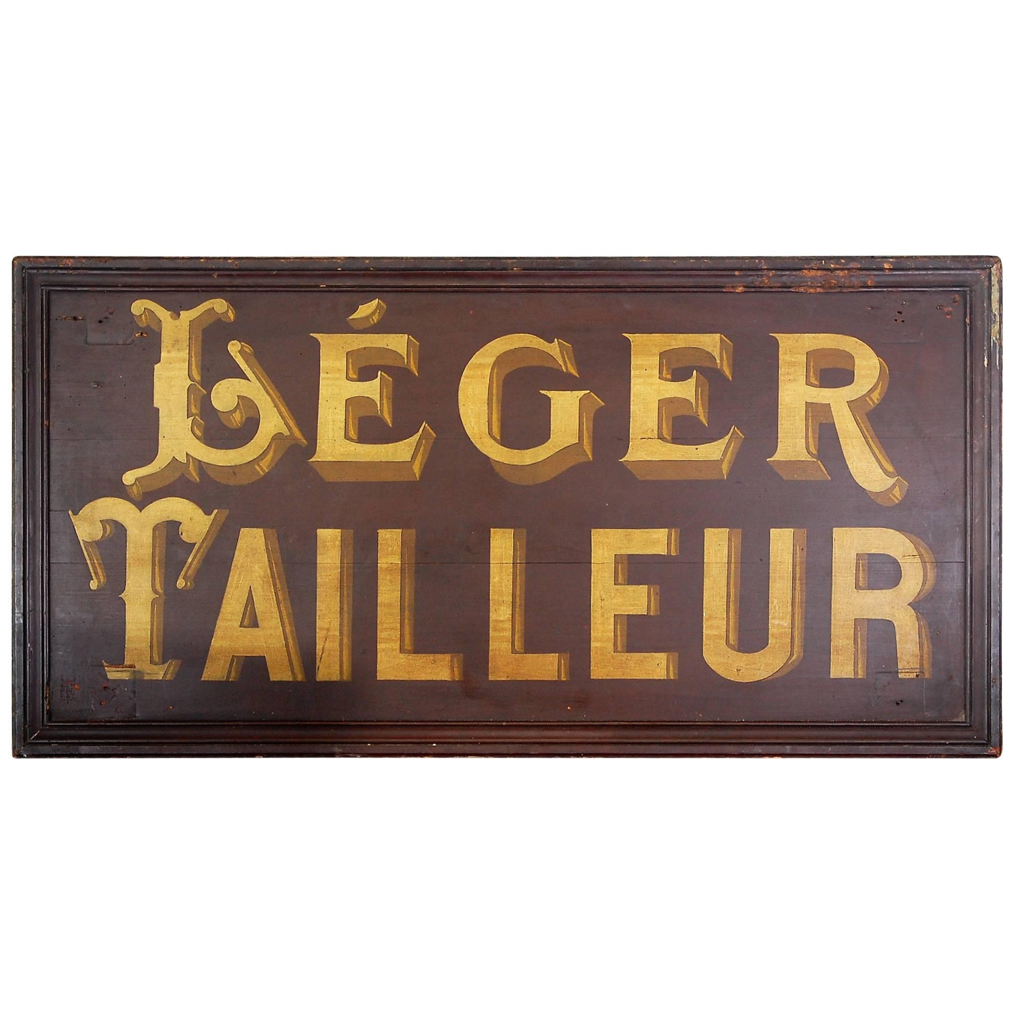 French Tailors Trade Sign Hand-Painted Wood, Early 20th Century