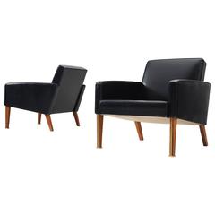 Jules Leleu Set of Two Black Armchair with Brass Details 1