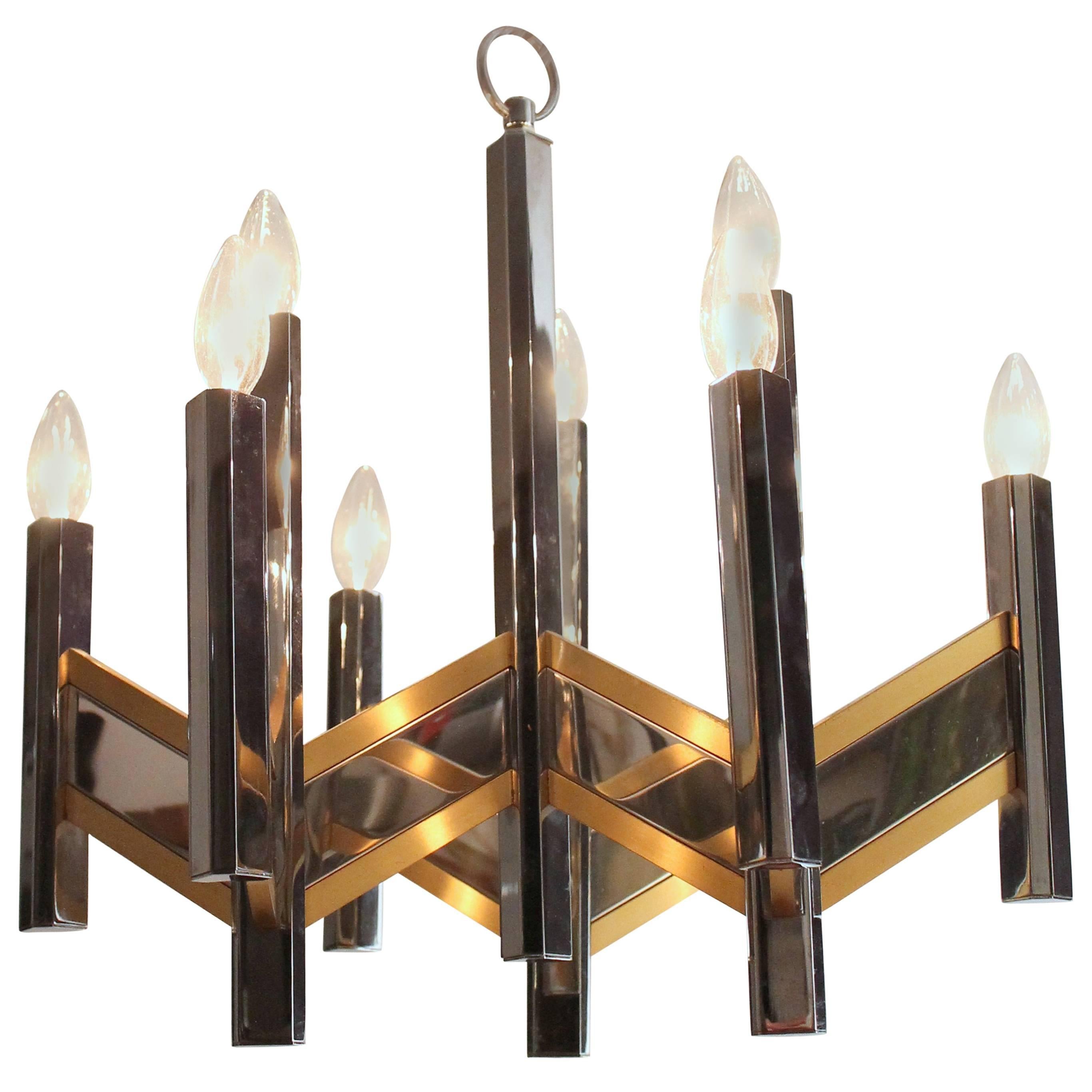 Sciolari Chevron Nine-Light Chandelier, Mid-Century Modern, 1970s, Italy For Sale