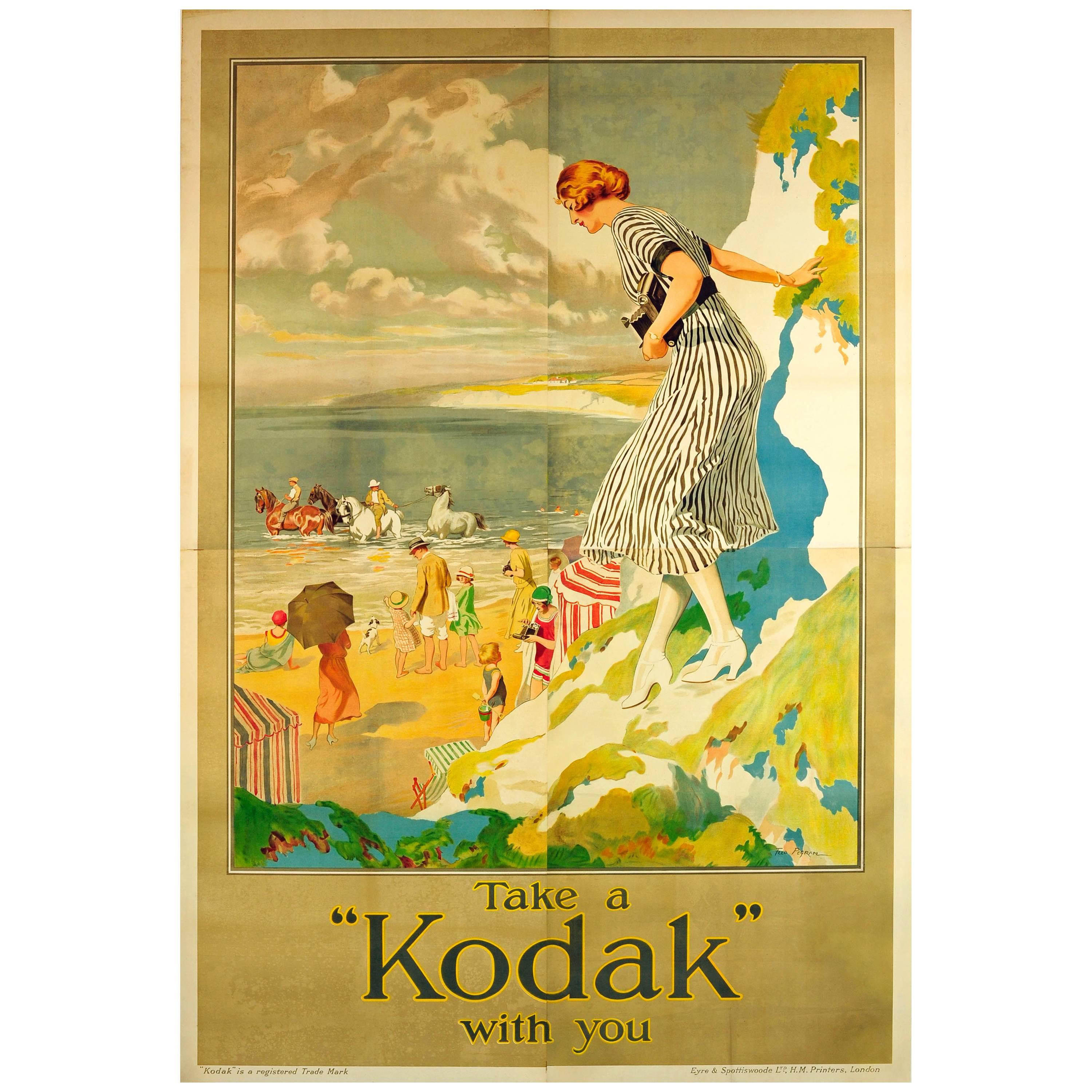 Rare Large Original Vintage Camera Advertising Poster Take A Kodak With You Sea