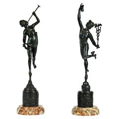 Antique Pair of 19th Century Bronzes Representing Mercury & Fortuna After Jean Boulogne