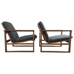 Børge Mogensen 2256 Oak Lounge Sled Chairs Designed 1956 for Frederica Furniture