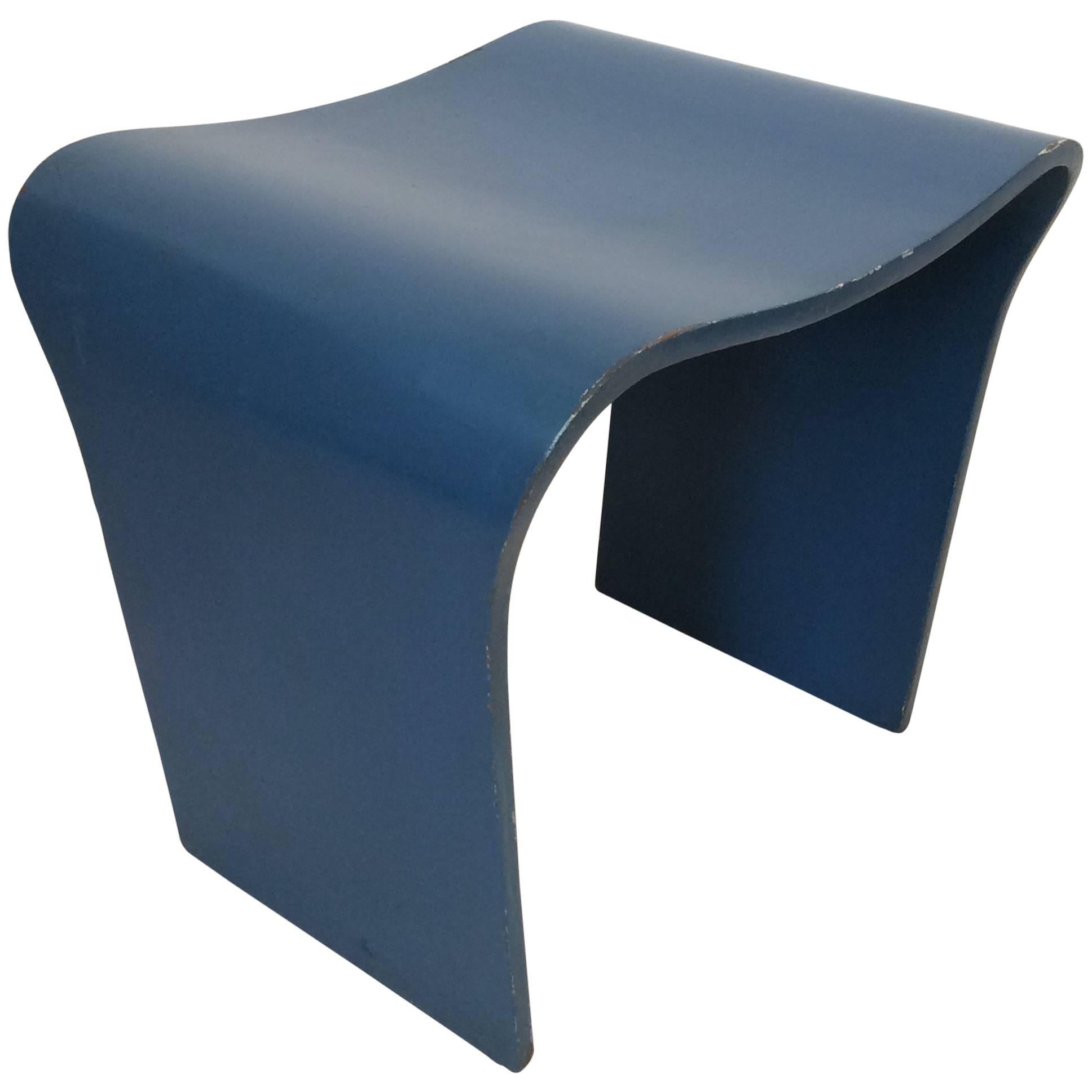 Original Blue Lacquered Modernist Plywood Stool, circa 1925