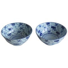 Antique 18th Century Pair of Chinese Porcelain Bowls Blue and White, Qing circa 1770