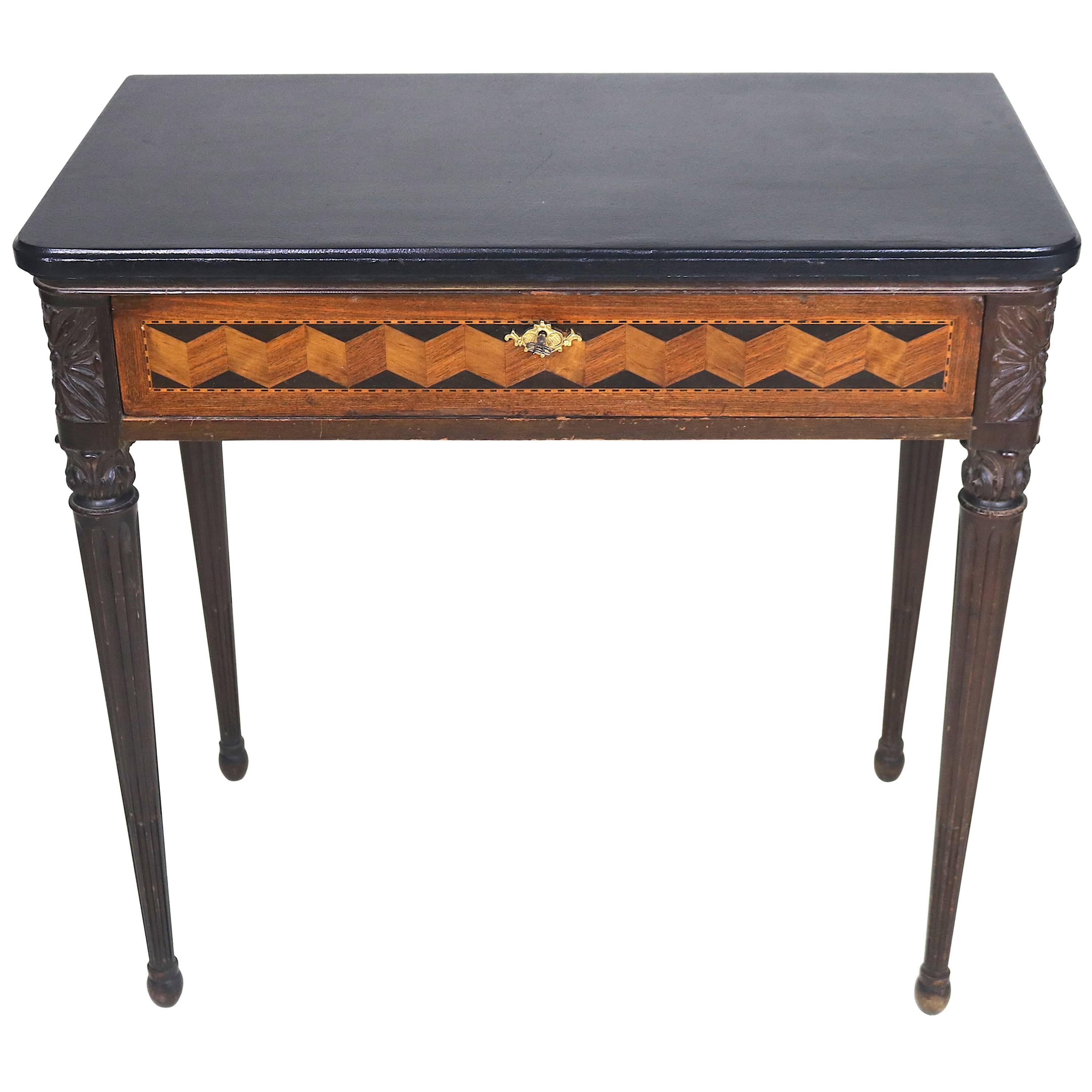 Neoclassic Desk, Console-Marquetry Hand-Carved Details, 19th Century For Sale