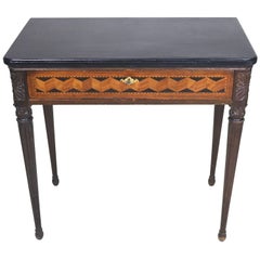 Neoclassic Desk, Console-Marquetry Hand-Carved Details, 19th Century