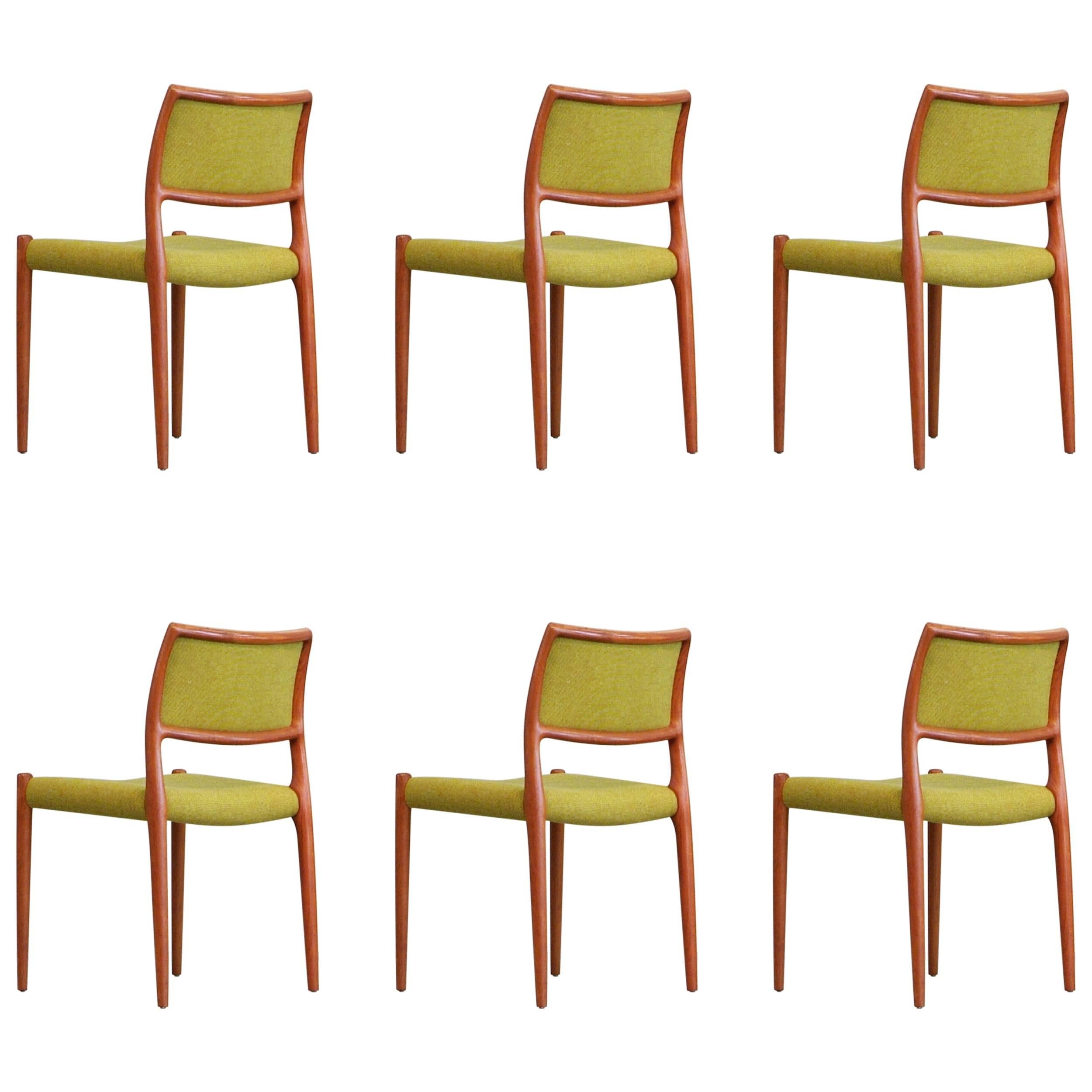 Niels O. Møller Six Chairs Model 80 in Teak Fabric, J.L. Møllers, Denmark