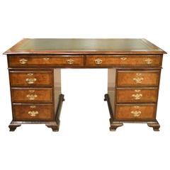 Walnut and Feather Banded George I Style Antique Pedestal Desk