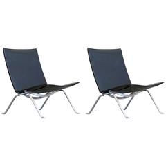 Poul Kjaerholm PK22 Set of Lounge Chairs Black Leather Poul Kjaerholm PK22 Set of Lounge Chairs Black Leather