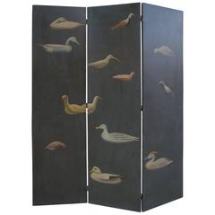 Vintage Hand-Painted Folding Screen