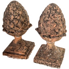 Pair of Red Terra Cotta Pineapple Garden Finials