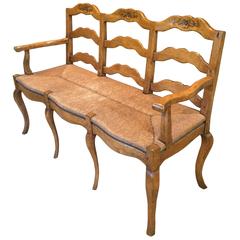Charming Vintage Wood and Rush Seat Country Bench