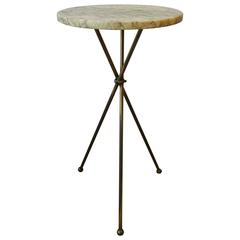 Vintage Modern Italian Marble and Gold Gilt Tripod Side Table, Italy