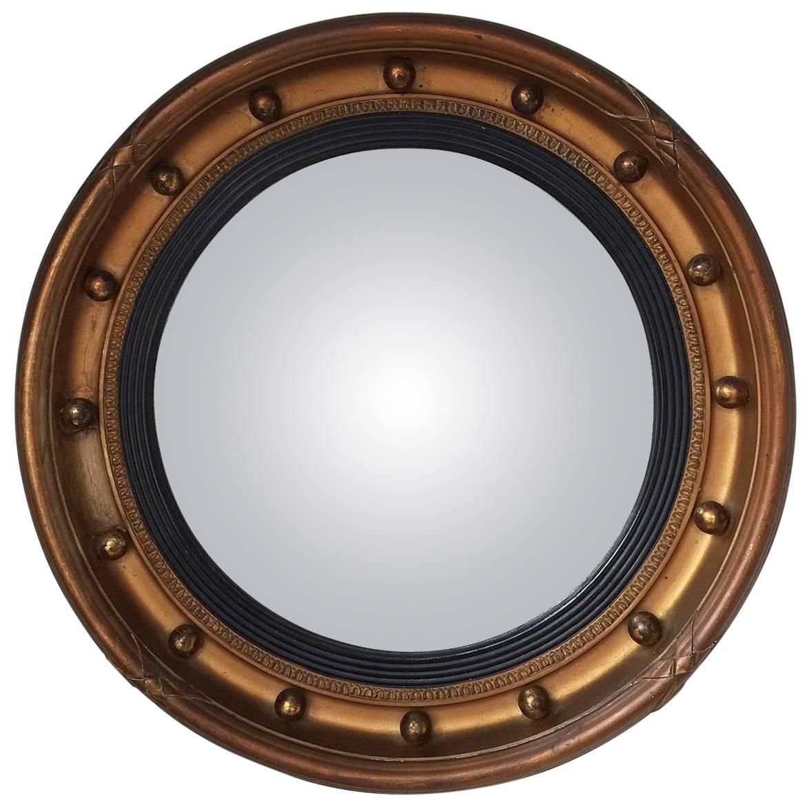 Antique Regency Style English Early 20th Century Gilt Gesso Convex Mirror