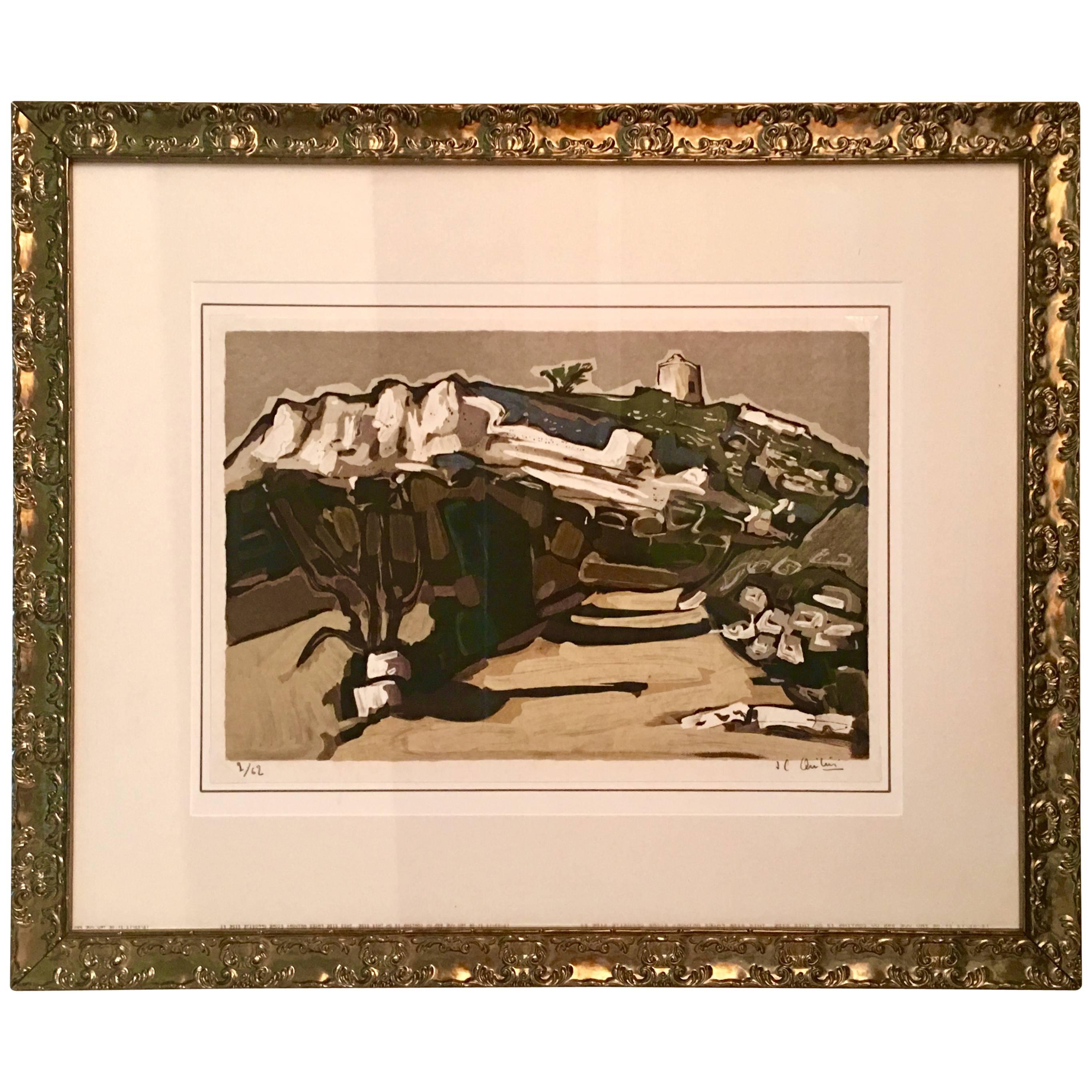 Original Lithograph "Le Pigeognier" by Jean Claude Quilici, Signed 2/62 For Sale