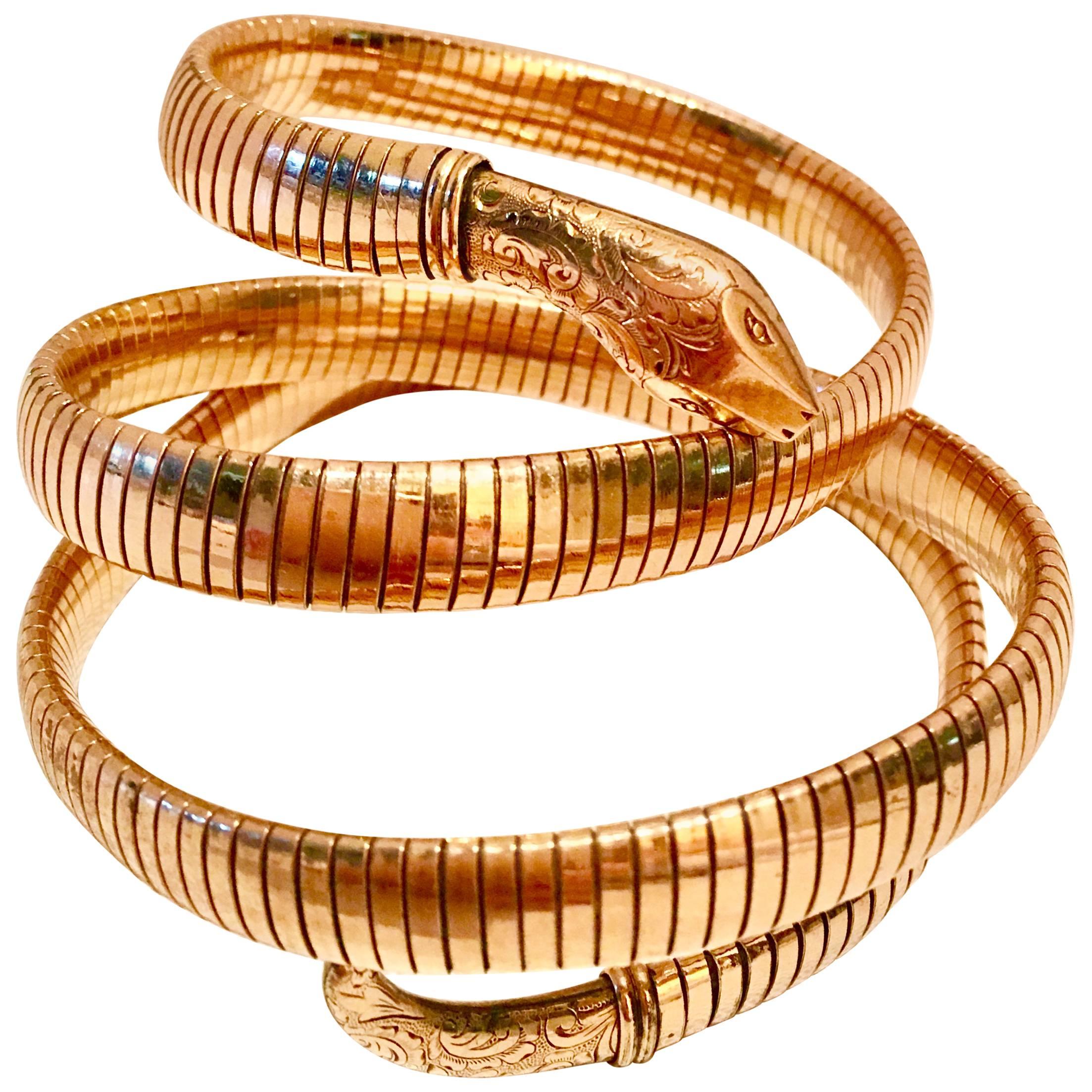 Art Deco German Gold Coil Snake Charmer Wrap Arm Bracelet