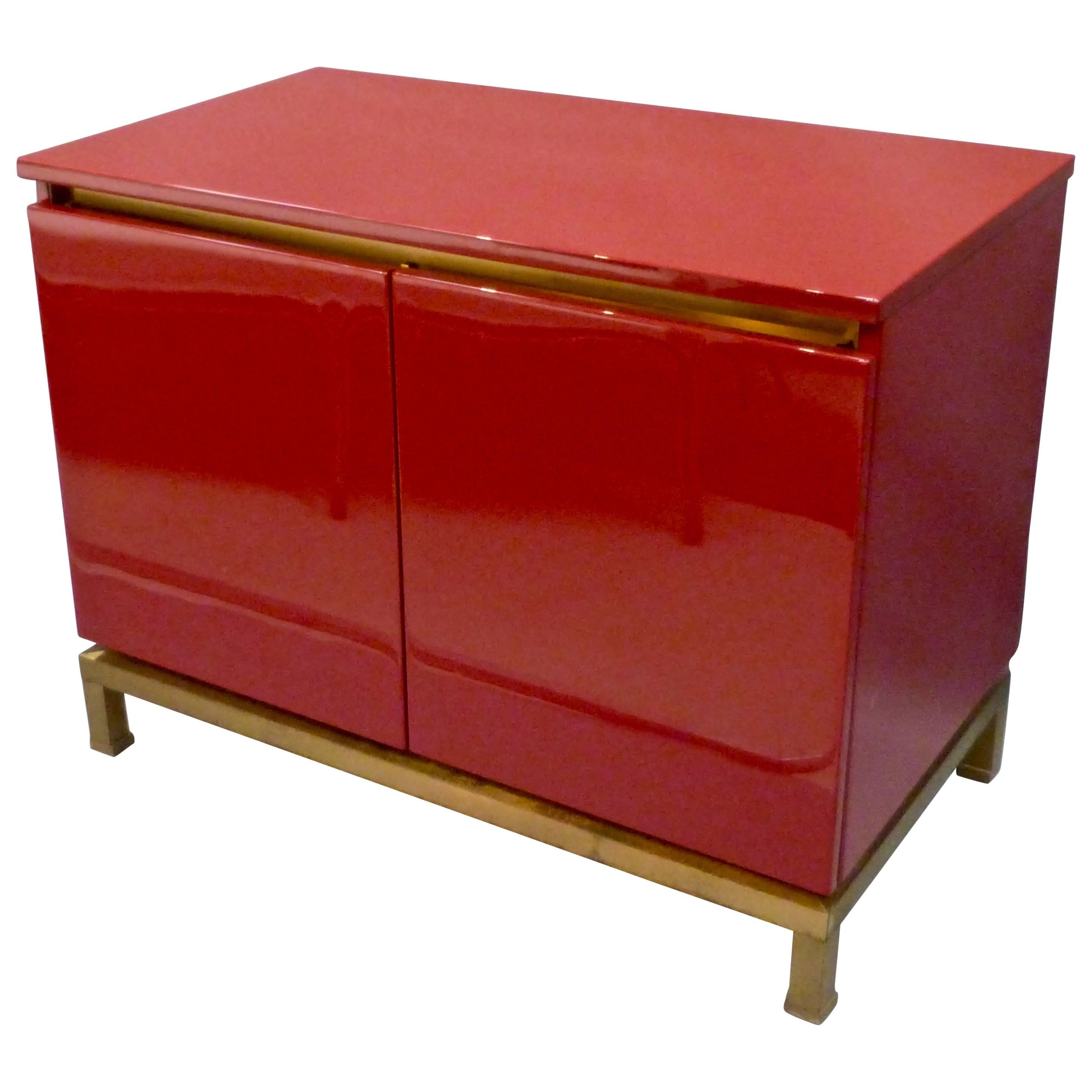 Red Lacquered Cabinet by Guy Lefevre For Sale