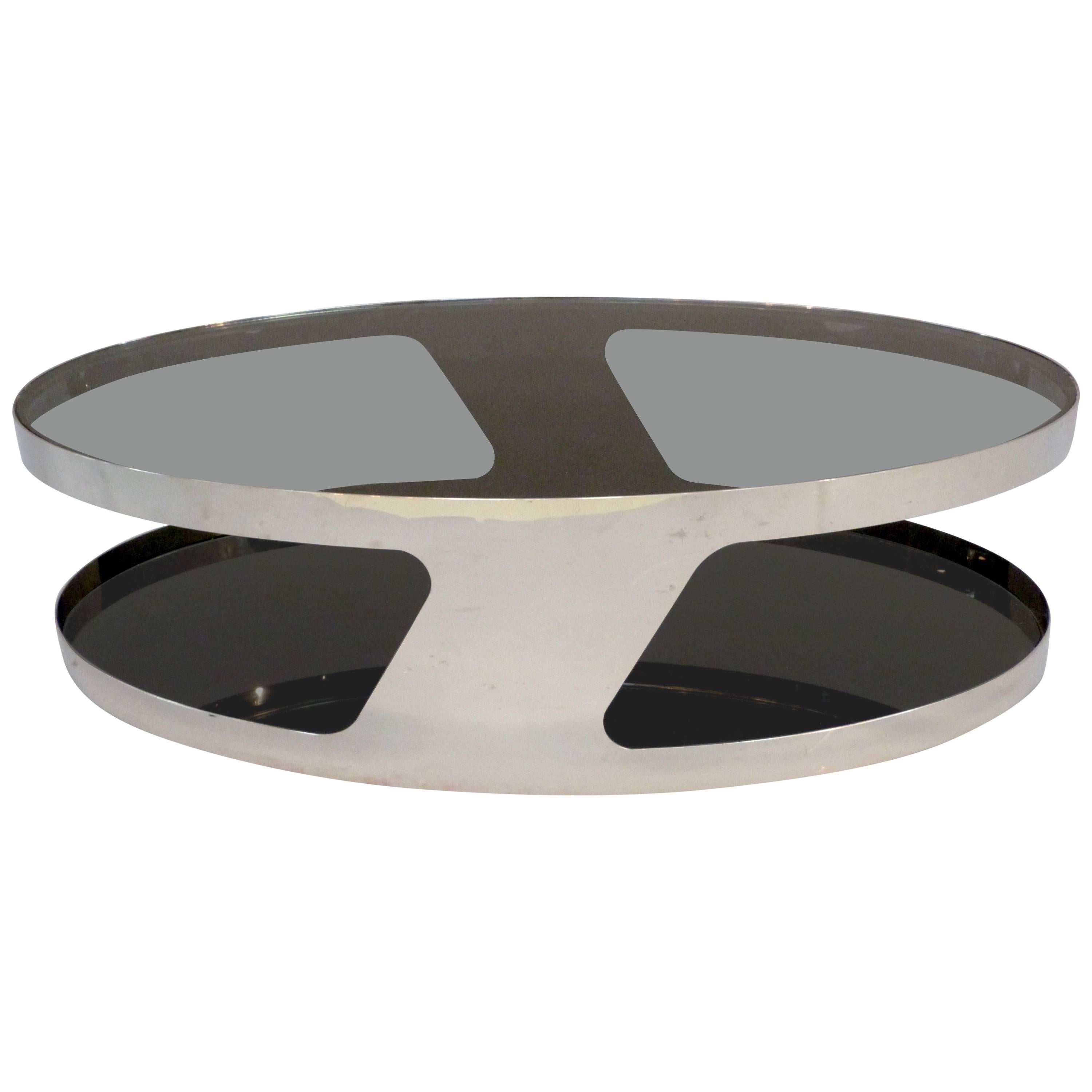Chrome and Glass Oval Coffee Table For Sale