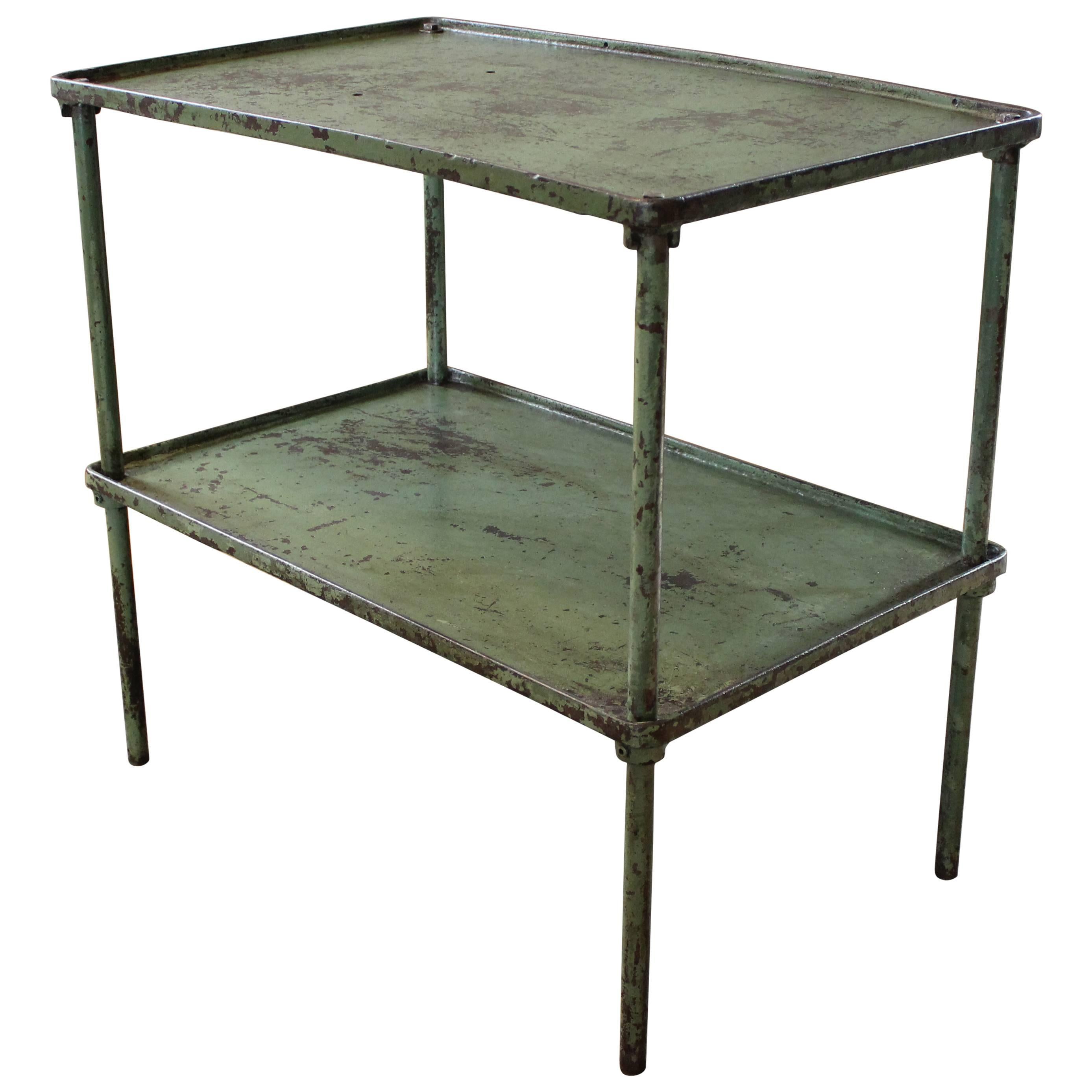 Vintage Industrial Steel Two-Tier Metal Iron Adjustable Table Storage Bar Cart