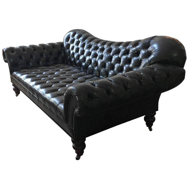 Ralph Lauren Tufted Black Leather Sofa, Black Leather Tufted Couch