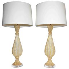 Rare Pair of Barovier e Toso Murano Italian Gold Opalescent Table Lamps 8