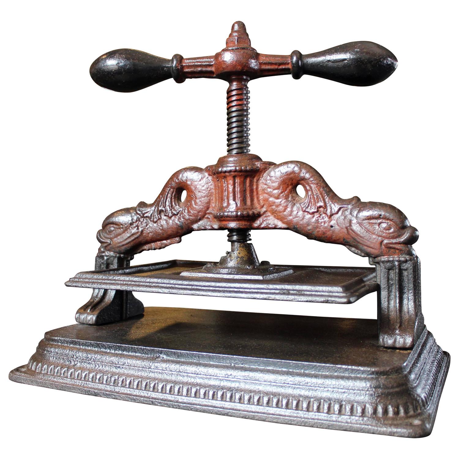 Antique Cast Iron Press, Vintage Industrial Coy Fish Printing Book