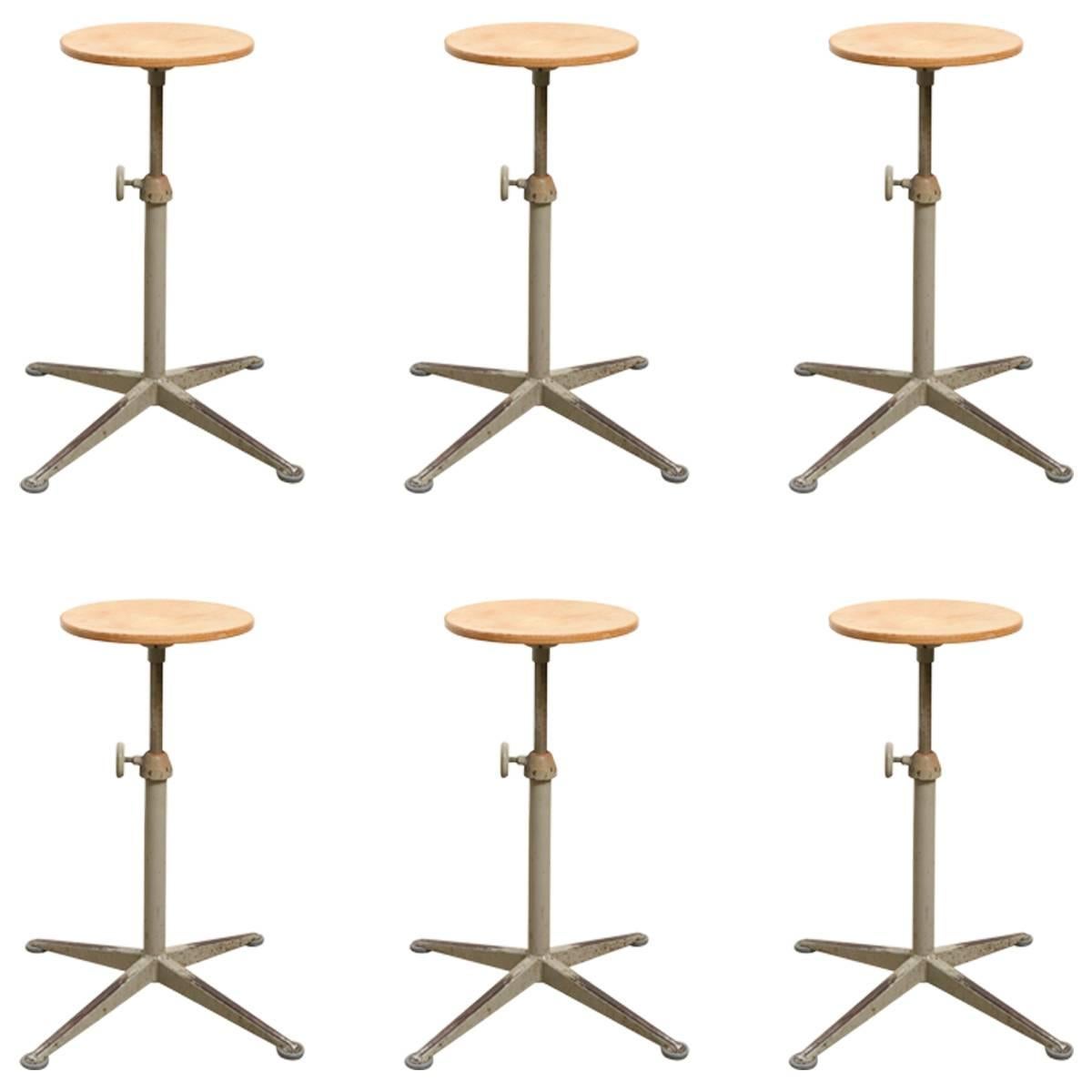 Set of Six Adjustable Architect Stools Designed by Friso Kramer