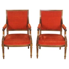 Pair of Louis XVI Style Carved Walnut Fauteuils