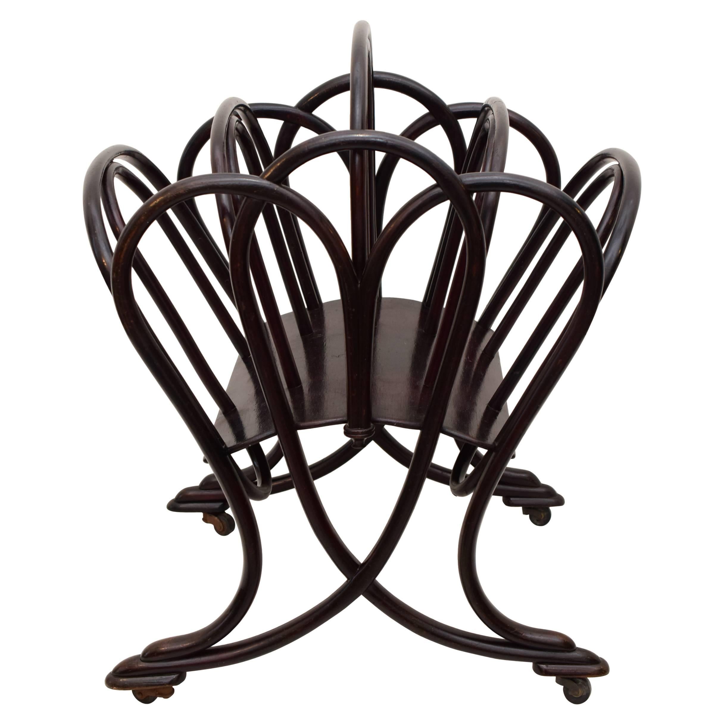 Viennese Thonet Bentwood Magazine Rack with Moving Wheels