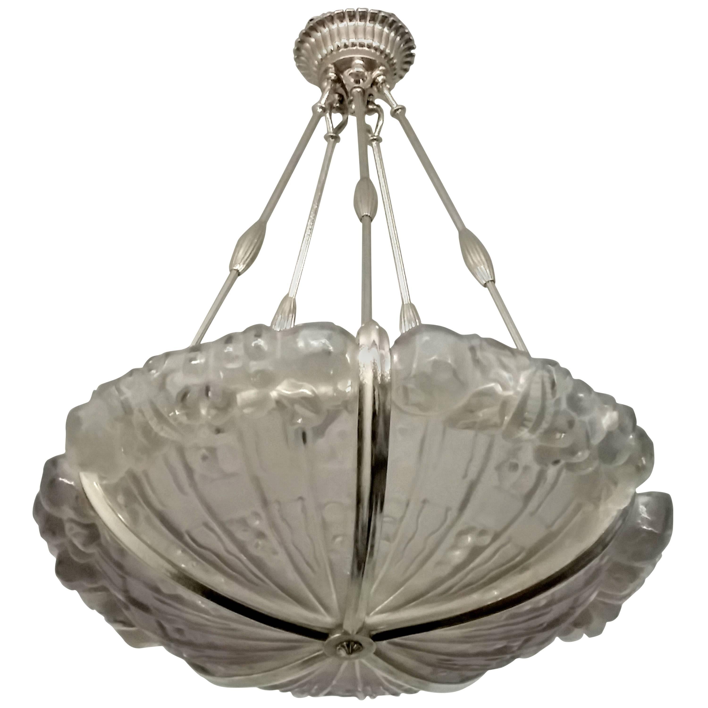 French Art Deco Pendant Chandelier by Genet et Michon For Sale