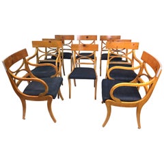 Antique Tycoon's Fruitwood Klismos Dining Chairs- set of 10- Elegant Ruhlmann Style