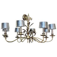  Large Eight-Arm Brass Chandelier in the Style of Paavo Tynell