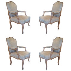 Vintage Fine Set of Four Beechwood Louis XV Style Fauteuils Armchairs Beautifully Carved