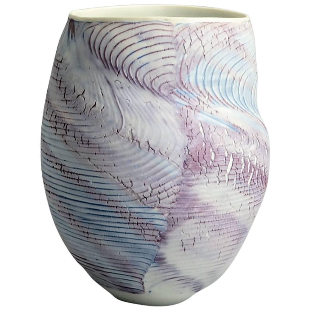 Porcelain Vase with Pink and Blue Glaze by Kristin Andreasson, 1988 For Sale