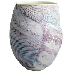Porcelain Vase with Pink and Blue Glaze by Kristin Andreasson, 1988