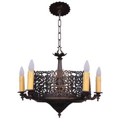 Antique 1920s Reticulated Brass Chandelier