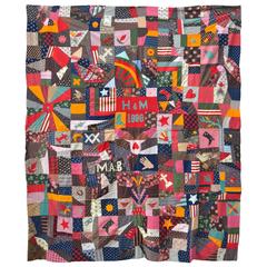 1888 Cotton Applique Crazy Quilt-Top from Vermont