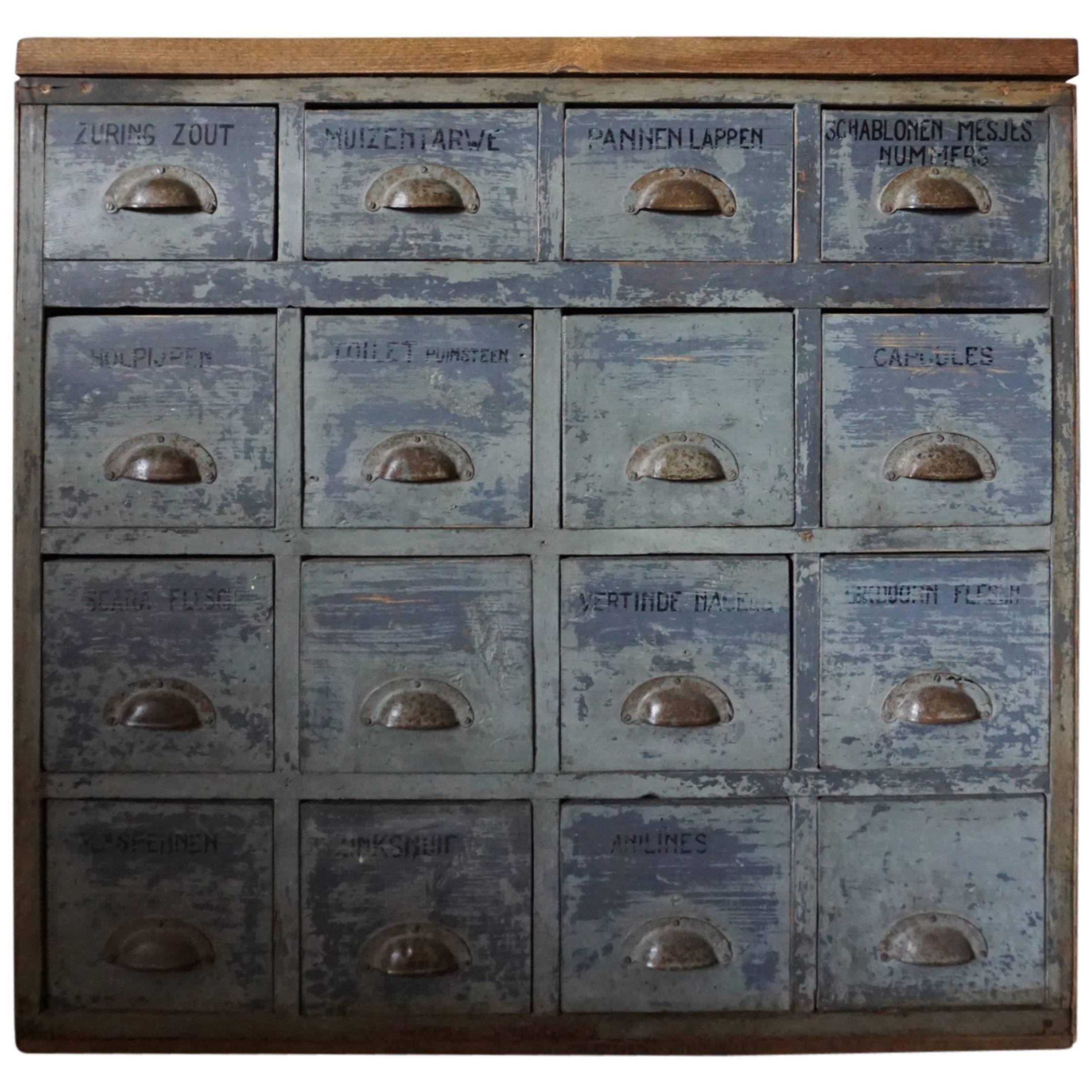 Vintage Dutch Apothecary Bank of Drawers, 1950s