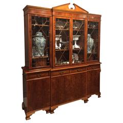 Vintage Georgian Style Yew Wood Breakfront or Bookcase
