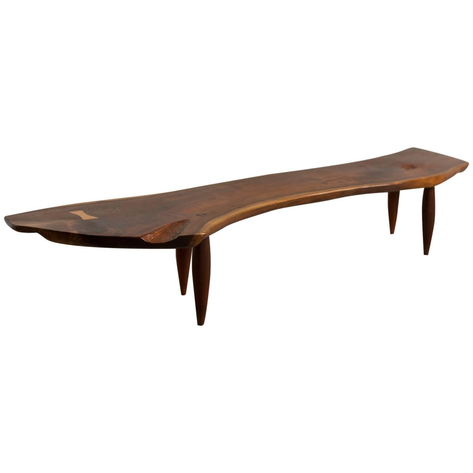 Phillip Lloyd Powell Single Slab Walnut Bench, 1958