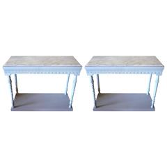 Pair of Gustavian Style Painted Consoles with Marble Top