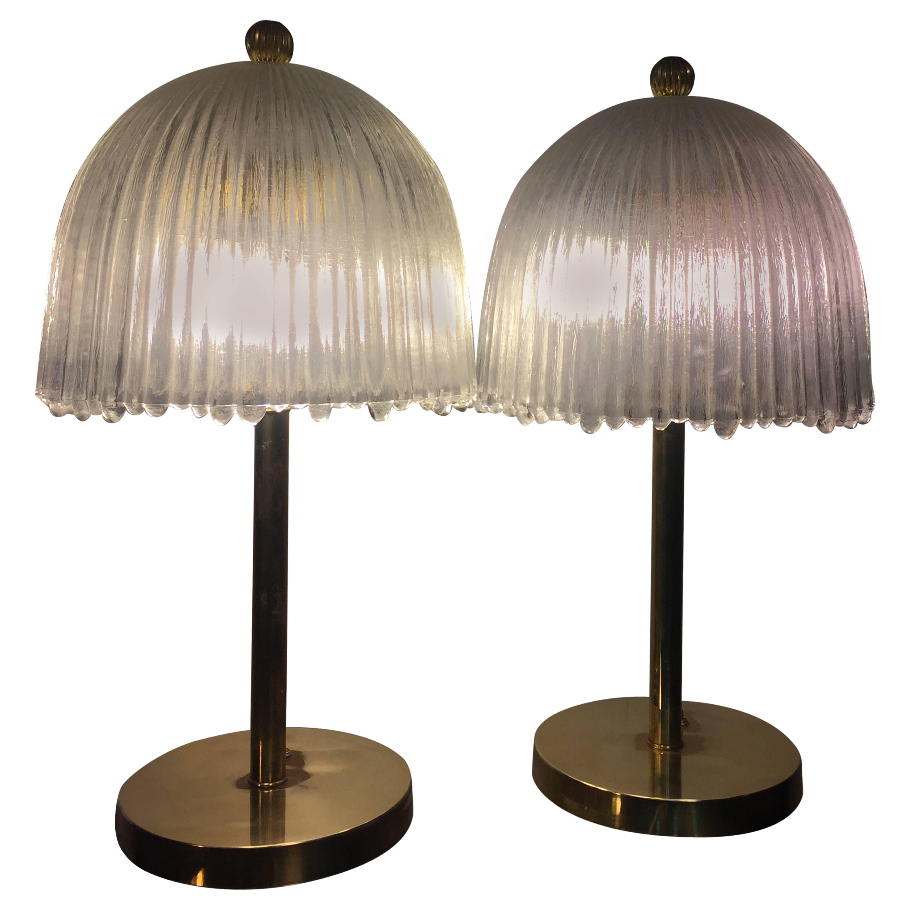 Elegant Pair of French Tulip Shade Table Lamps in the Manner of Rene Lalique For Sale