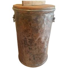 French Polished Steel Storage Bin with Wooden Lid 1