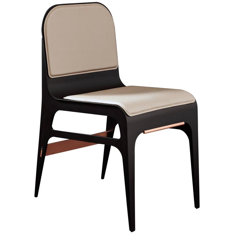 Bardot Side or Dining Chair in Customizable Leather Upholstery and