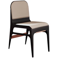 Bardot Side or Dining Chair in Black Steel and Satin Copper with French Leather